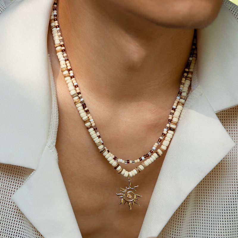 Európai és amerikai határokon átnyúló ékszerek férfi nyári kókuszhéj gyöngyök napraforgó nyaklánc niche minden mérkőzés hip-hop személyiség nyaklánc