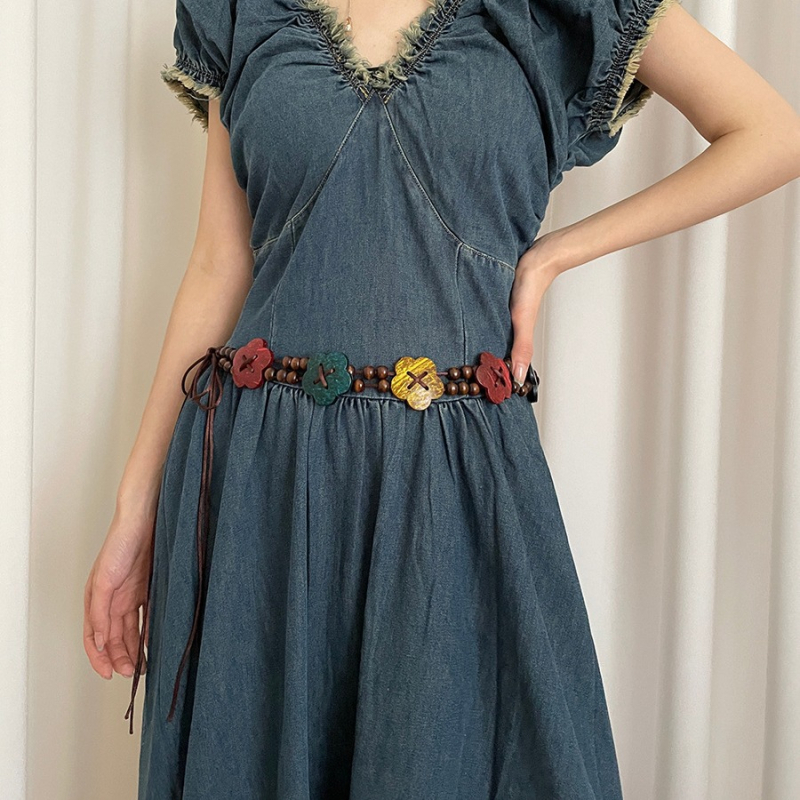 Vintage régi édes stílusú öv női niche aranyos virág etnikai stílusú ruha ruha dekoráció derék kötél divat