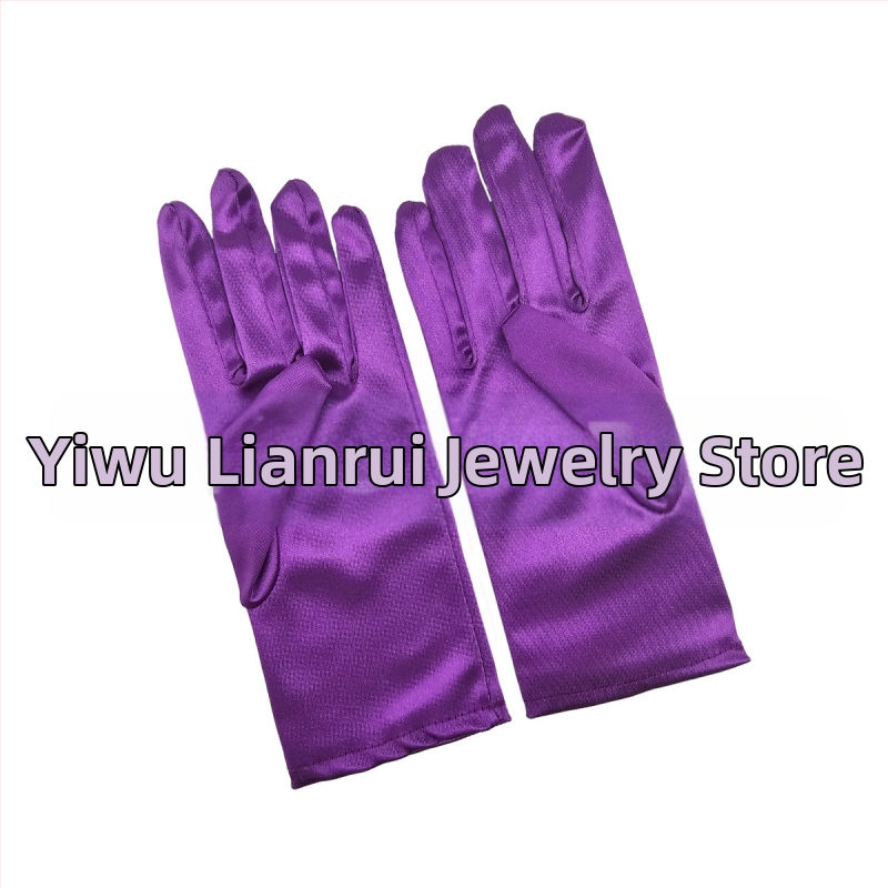 Öltöztesd fel a tiszta színű, rövid, sima szatén szatén kesztyűket Menyasszonyi, esküvői kesztyűk Halloween smink parti női rövid kesztyűk