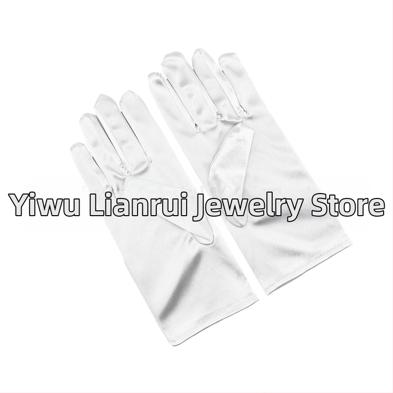 Öltöztesd fel a tiszta színű, rövid, sima szatén szatén kesztyűket Menyasszonyi, esküvői kesztyűk Halloween smink parti női rövid kesztyűk