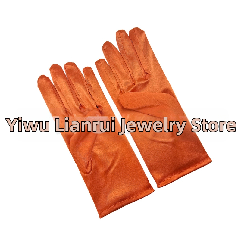 Öltöztesd fel a tiszta színű, rövid, sima szatén szatén kesztyűket Menyasszonyi, esküvői kesztyűk Halloween smink parti női rövid kesztyűk