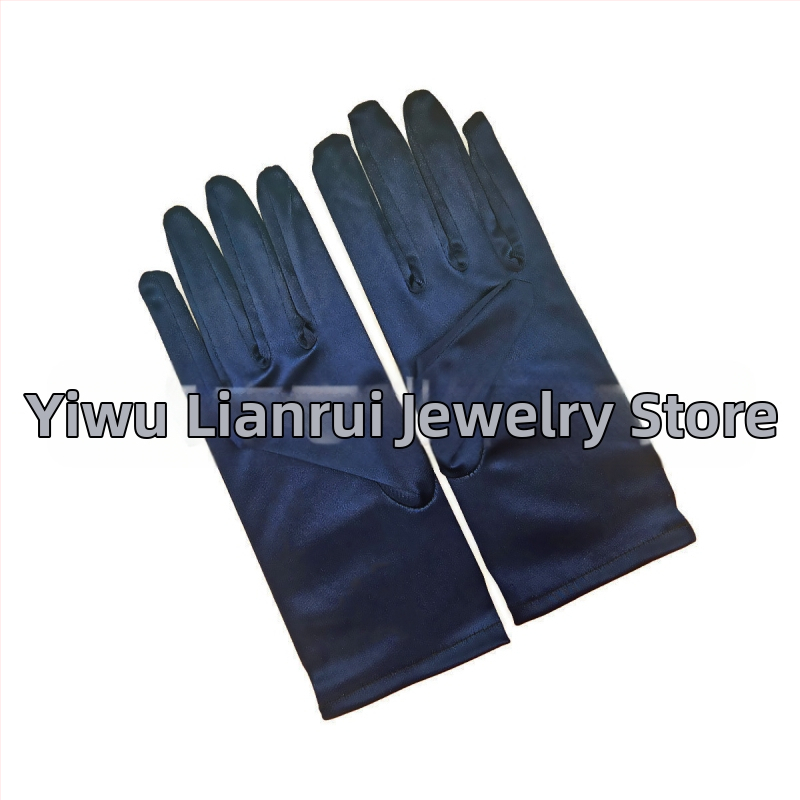 Öltöztesd fel a tiszta színű, rövid, sima szatén szatén kesztyűket Menyasszonyi, esküvői kesztyűk Halloween smink parti női rövid kesztyűk