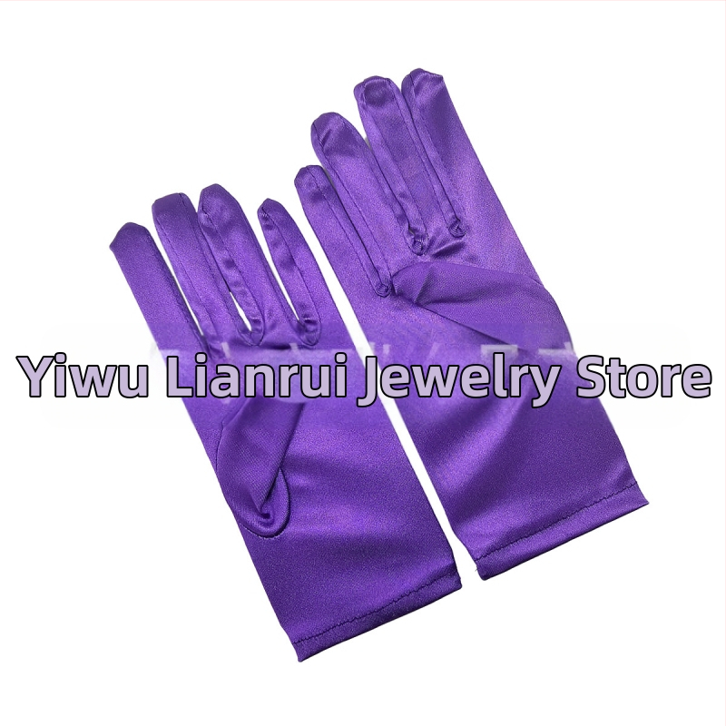 Öltöztesd fel a tiszta színű, rövid, sima szatén szatén kesztyűket Menyasszonyi, esküvői kesztyűk Halloween smink parti női rövid kesztyűk