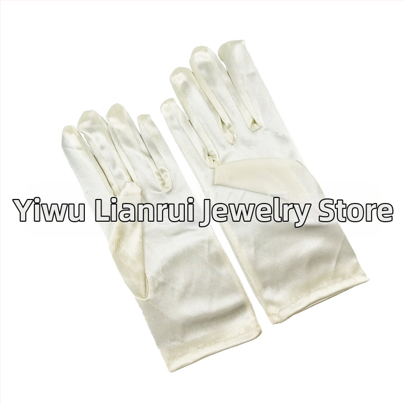 Öltöztesd fel a tiszta színű, rövid, sima szatén szatén kesztyűket Menyasszonyi, esküvői kesztyűk Halloween smink parti női rövid kesztyűk