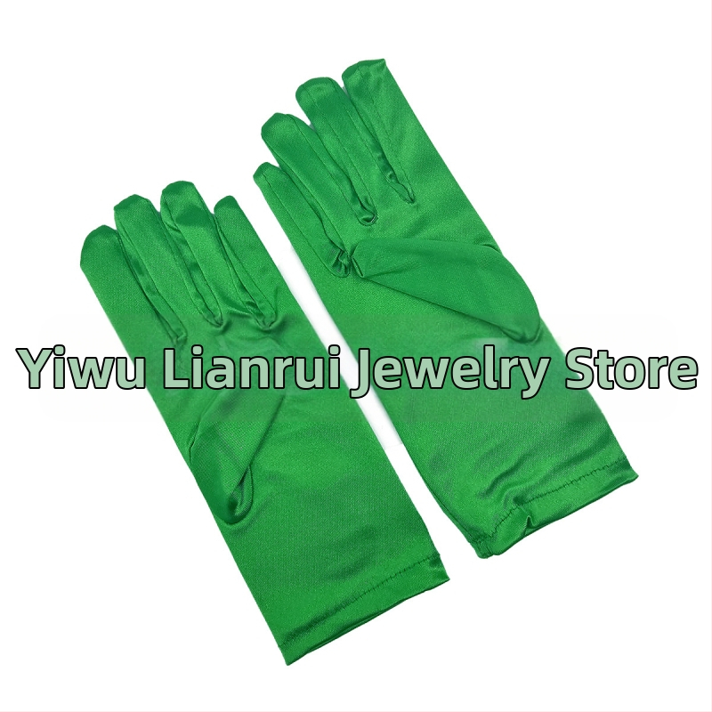 Öltöztesd fel a tiszta színű, rövid, sima szatén szatén kesztyűket Menyasszonyi, esküvői kesztyűk Halloween smink parti női rövid kesztyűk