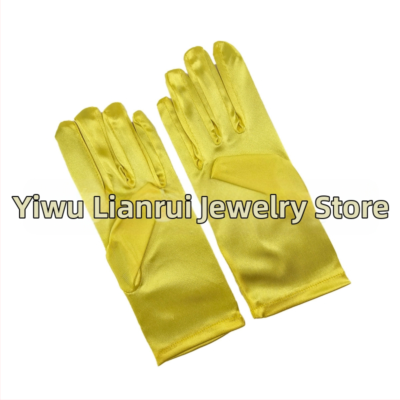 Öltöztesd fel a tiszta színű, rövid, sima szatén szatén kesztyűket Menyasszonyi, esküvői kesztyűk Halloween smink parti női rövid kesztyűk