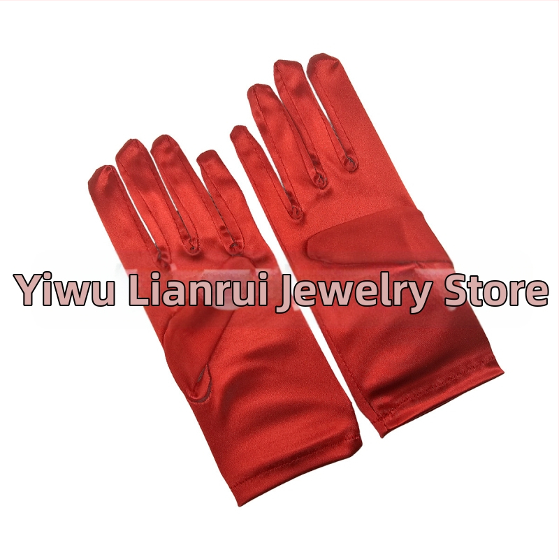 Öltöztesd fel a tiszta színű, rövid, sima szatén szatén kesztyűket Menyasszonyi, esküvői kesztyűk Halloween smink parti női rövid kesztyűk