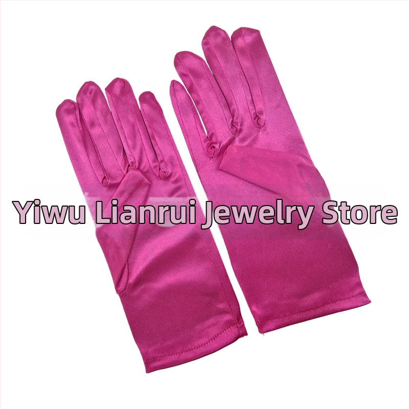 Öltöztesd fel a tiszta színű, rövid, sima szatén szatén kesztyűket Menyasszonyi, esküvői kesztyűk Halloween smink parti női rövid kesztyűk