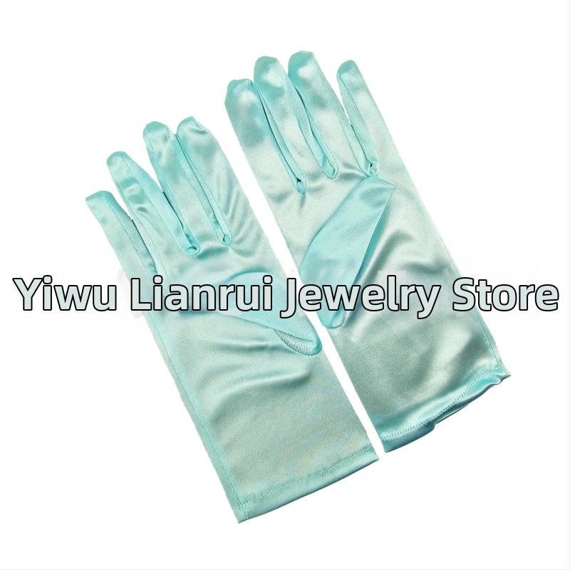 Öltöztesd fel a tiszta színű, rövid, sima szatén szatén kesztyűket Menyasszonyi, esküvői kesztyűk Halloween smink parti női rövid kesztyűk