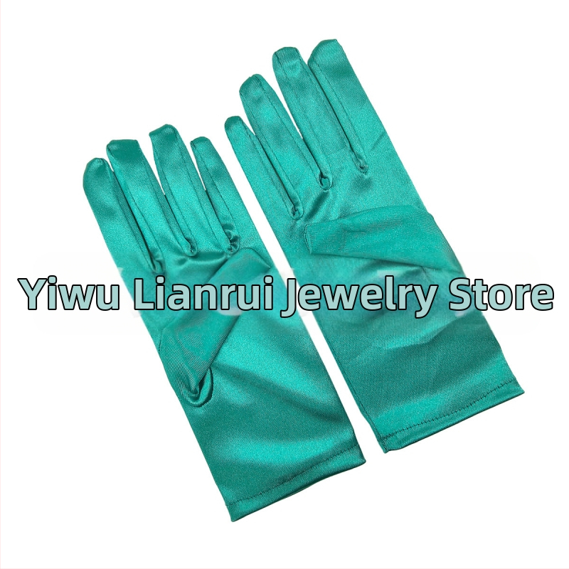 Öltöztesd fel a tiszta színű, rövid, sima szatén szatén kesztyűket Menyasszonyi, esküvői kesztyűk Halloween smink parti női rövid kesztyűk