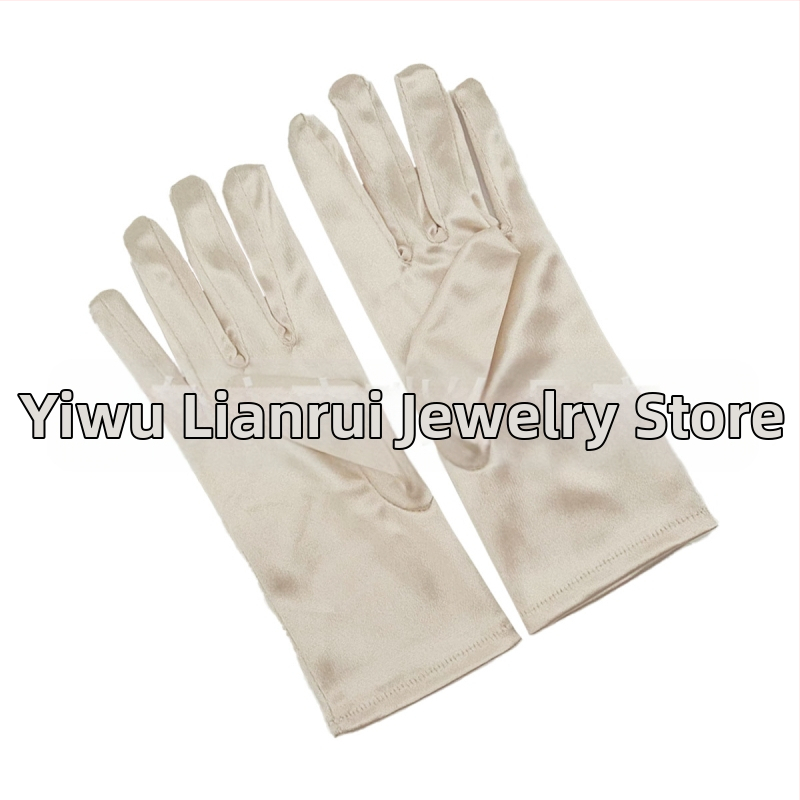 Öltöztesd fel a tiszta színű, rövid, sima szatén szatén kesztyűket Menyasszonyi, esküvői kesztyűk Halloween smink parti női rövid kesztyűk