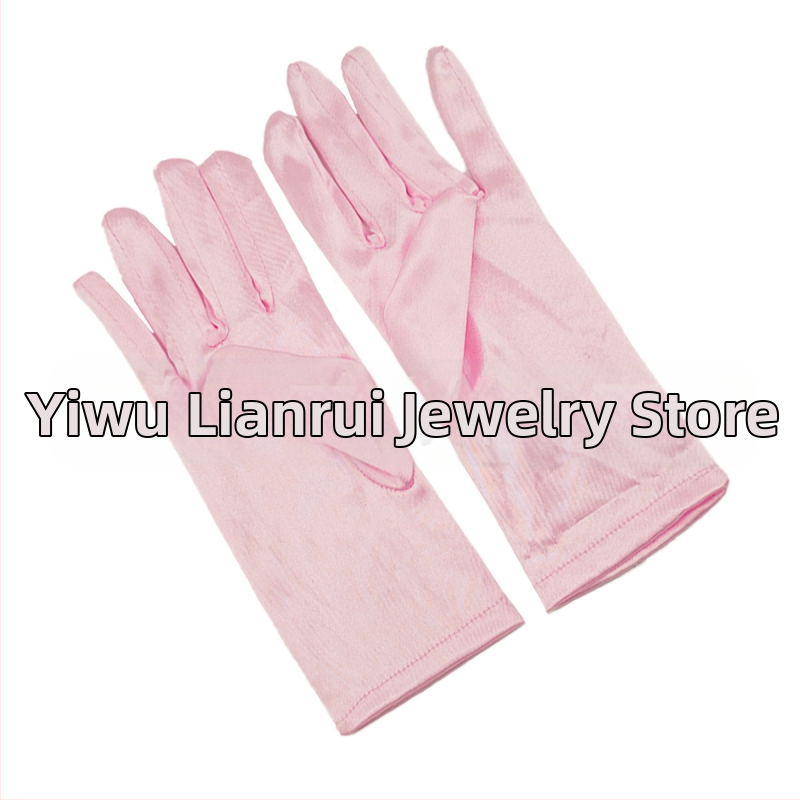 Öltöztesd fel a tiszta színű, rövid, sima szatén szatén kesztyűket Menyasszonyi, esküvői kesztyűk Halloween smink parti női rövid kesztyűk