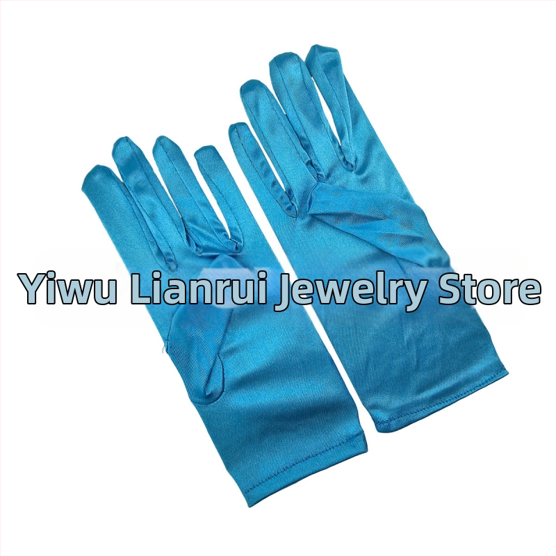 Öltöztesd fel a tiszta színű, rövid, sima szatén szatén kesztyűket Menyasszonyi, esküvői kesztyűk Halloween smink parti női rövid kesztyűk