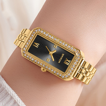 Naiste pikk ruudukujuline käekell 2024 uus teemantidega kaetud kvartskell, moodne universaalne veekindel loodete vöö