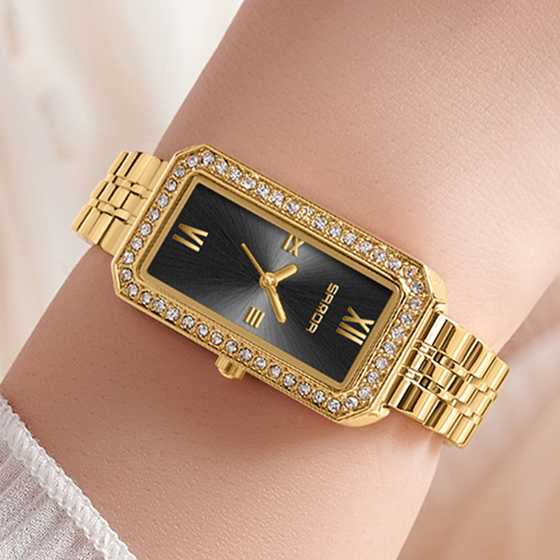 Naiste pikk ruudukujuline käekell 2024 uus teemantidega kaetud kvartskell, moodne universaalne veekindel loodete vöö