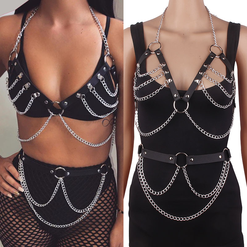 Európai és amerikai határokon átnyúló robbanások kombinációja szexi eltúlzott nyakpánt mellkasi lánc deréklánc bőr ötvözet lánc többrétegű bojtos ékszerek