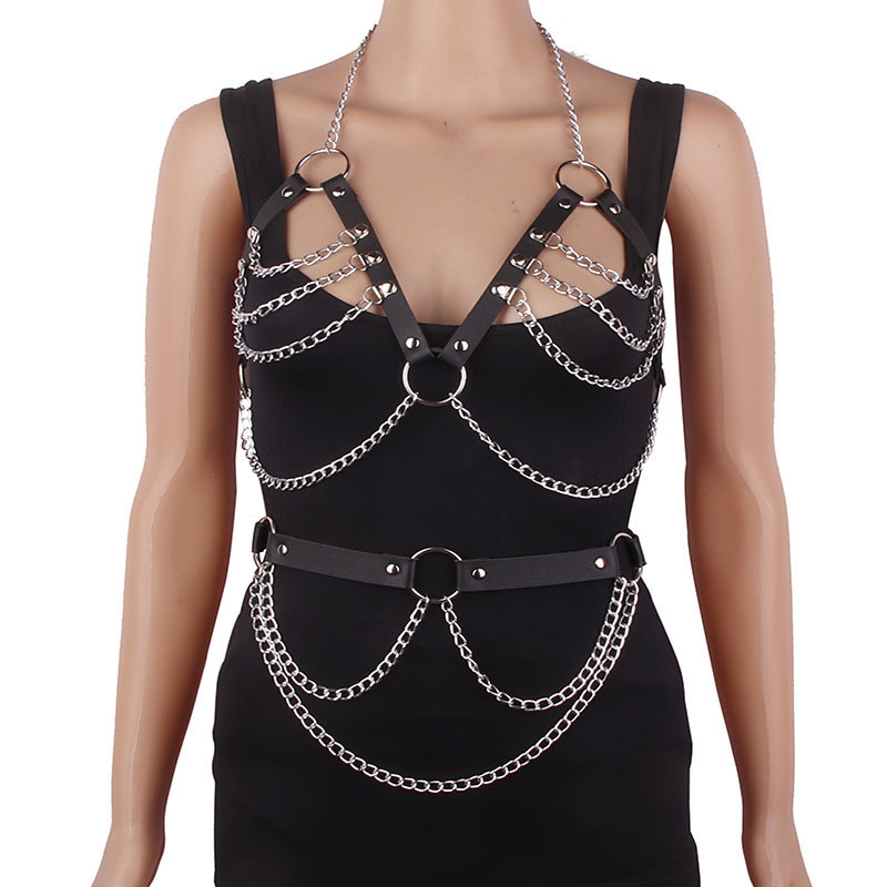 Európai és amerikai határokon átnyúló robbanások kombinációja szexi eltúlzott nyakpánt mellkasi lánc deréklánc bőr ötvözet lánc többrétegű bojtos ékszerek