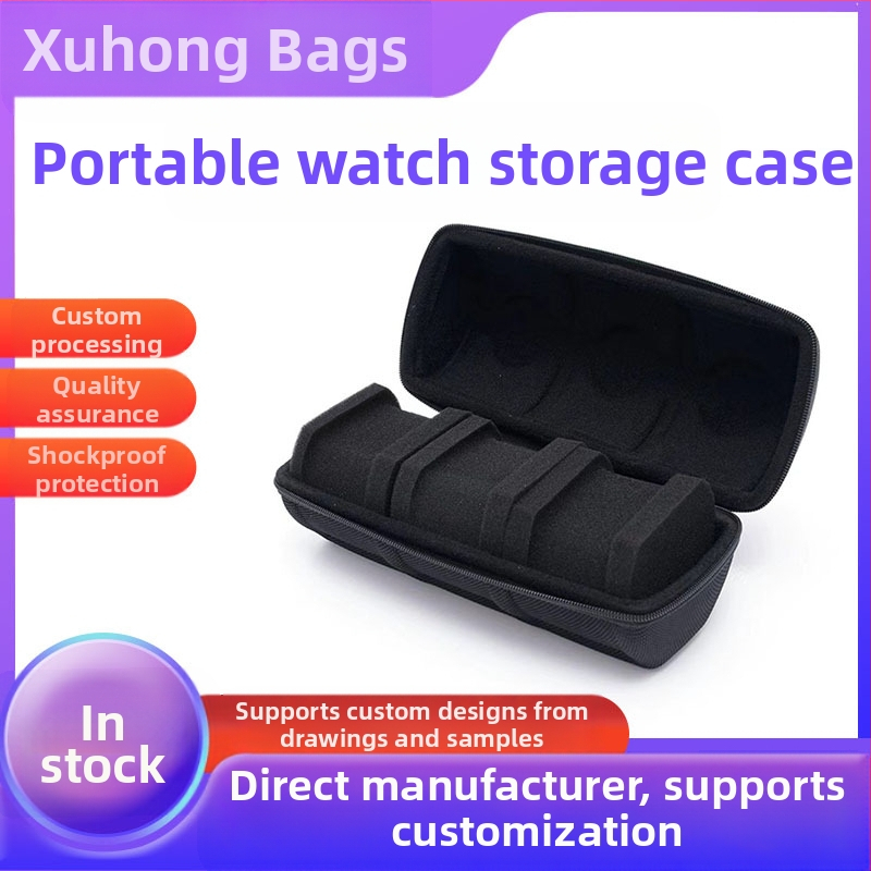 Tiesioginio gamyklinio pardavimo Eva laikrodžių dėžutė, atspari vandeniui ir kritimui, trijų padėčių juodas laikrodžių krepšys, nešiojama Eva laikrodžių laikymo dėžutė.