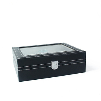 Sandėlyje yra 10 kortelių laikrodžių odinė dėžutė su langeliu laikrodžių pakuotė odinė dėžutė speciali laikrodžių laikymo dėžutė