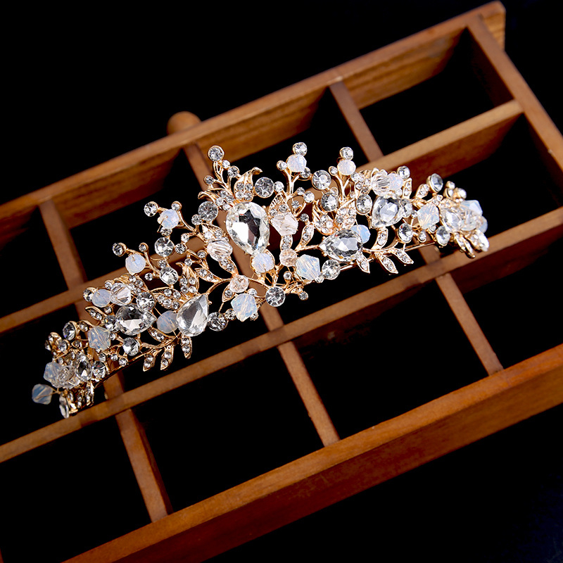 Pruudi kroon, tipptasemel kividega Euroopa stiilis kuldne käsitöökroon, tiaara, juukseaksessuaarid, sünnipäevapeo pulmapeavõru aksessuaarid