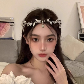 Korona Erdő Levél Vízcsepp Fejpánt Tele Gyémántokkal Menyasszonyi Homlokdísz Szuper Tündér Szökevény Hercegnő Fejpánt Nyaklánc Európai és Amerikai