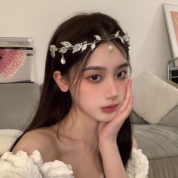 Κορδέλα για το μέτωπο με σταγόνα νερού σε σχήμα φύλλων δάσους, γεμάτη διαμάντια, κολιέ με κορδέλα για το μέτωπο με τη φαντασία της σούπερ νεράιδας και της φυγάδας, ευρωπαϊκή και αμερικανική