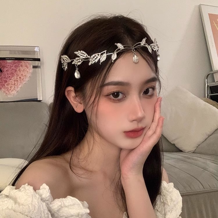 Korona Erdő Levél Vízcsepp Fejpánt Tele Gyémántokkal Menyasszonyi Homlokdísz Szuper Tündér Szökevény Hercegnő Fejpánt Nyaklánc Európai és Amerikai