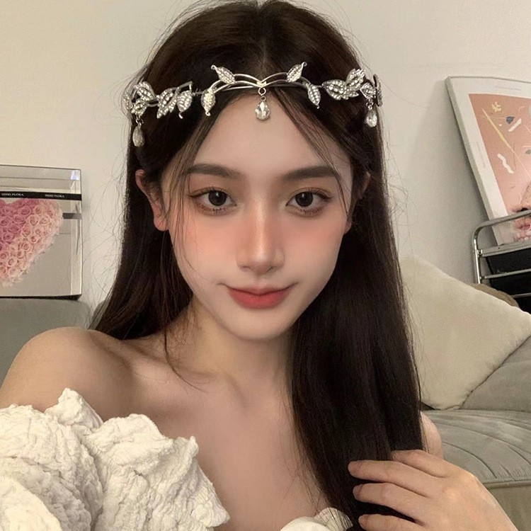 Korona Erdő Levél Vízcsepp Fejpánt Tele Gyémántokkal Menyasszonyi Homlokdísz Szuper Tündér Szökevény Hercegnő Fejpánt Nyaklánc Európai és Amerikai