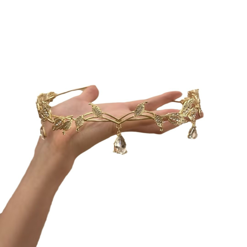 Korona Erdő Levél Vízcsepp Fejpánt Tele Gyémántokkal Menyasszonyi Homlokdísz Szuper Tündér Szökevény Hercegnő Fejpánt Nyaklánc Európai és Amerikai