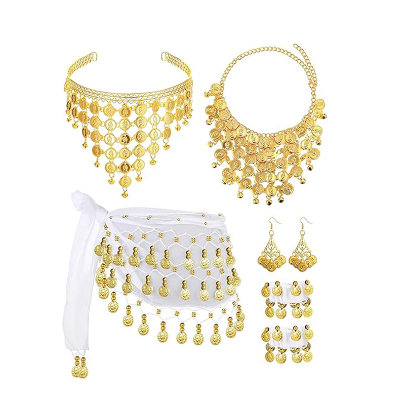 Amazon hastánc deréklánc öltöny szépség érme fej karika 72 érme deréklánc karkötő nyaklánc fülbevaló fém ékszerek nőknek