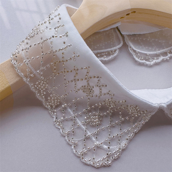 Νέο στυλ οργάντζα κεντημένες χάντρες γιακά λουλούδι ψεύτικο γιακά κουμπιά γυναικών all-match δαντέλα γιακά φόρεμα πουκάμισο διακόσμηση