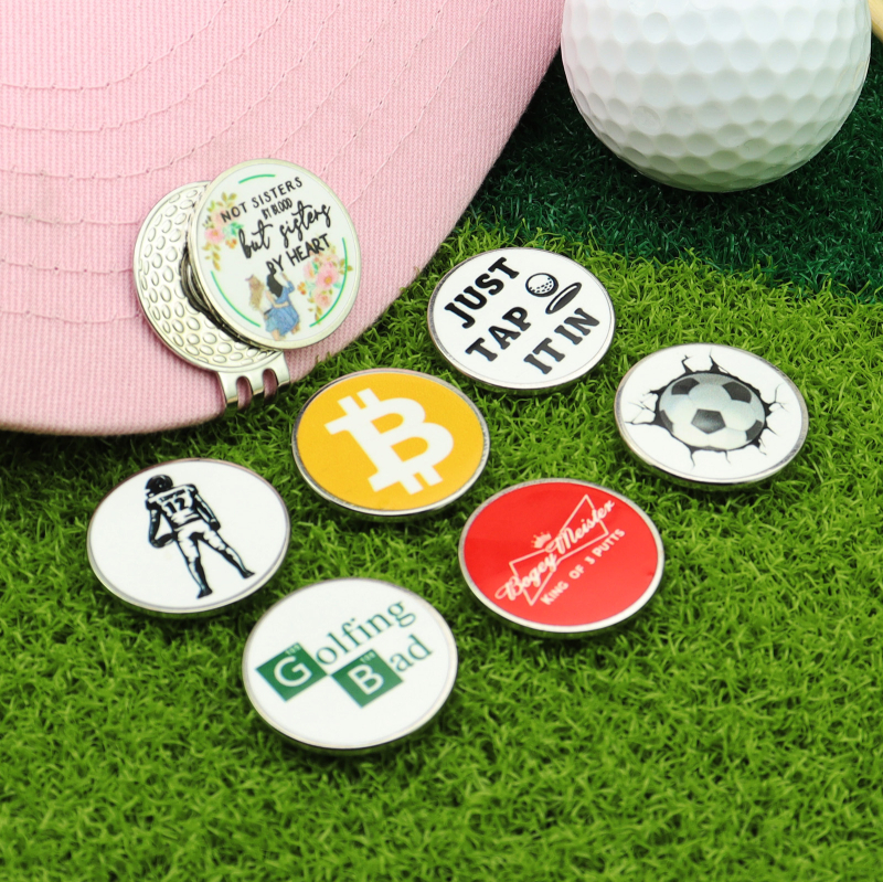 Új kreatív zománc UV nyomtatású golyójel jelölés golf ajándék fém mangán acél sapka klip jelölővel