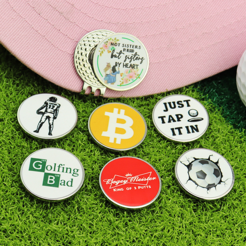 Új kreatív zománc UV nyomtatású golyójel jelölés golf ajándék fém mangán acél sapka klip jelölővel