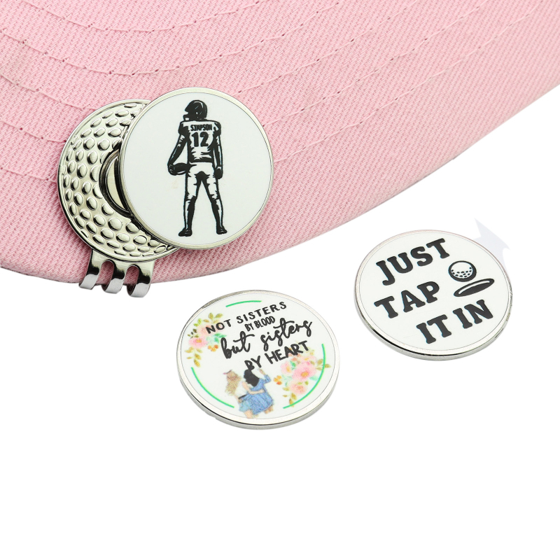 Új kreatív zománc UV nyomtatású golyójel jelölés golf ajándék fém mangán acél sapka klip jelölővel