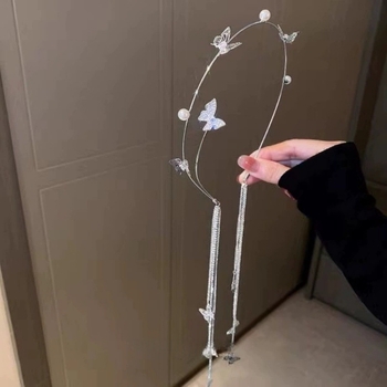 Νέα κορδέλα μαλλιών με διαμάντια και φούντα από πεταλούδα με σχέδιο μαργαριταριού και διαμάντι, χειροποίητα αξεσουάρ μαλλιών από κράμα, κορδέλα Mori υψηλής ποιότητας για τα μαλλιά