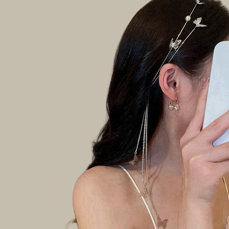 Új gyöngy gyémánt pillangó bojtos hajpánt dizájn kézzel készített ötvözet haj kiegészítők fejpánt mori csúcskategóriás fejfedők