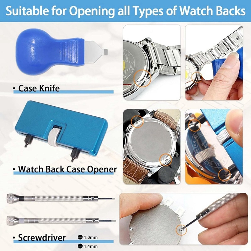 Óra elemcsere szerszámkészlet, órajavító készlet, óra hátlap eltávolító szerszám, óratok
