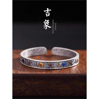 Ασημένιο βραχιόλι S999 με σμάλτο ελέφαντα, ανοιχτό, ανδρικό και γυναικείο, vintage χειροποίητο ασημένιο βραχιόλι για δώρο στη μητέρα