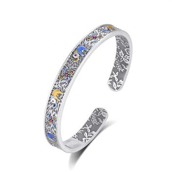 Ασημένιο βραχιόλι S999 με σμάλτο ελέφαντα, ανοιχτό, ανδρικό και γυναικείο, vintage χειροποίητο ασημένιο βραχιόλι για δώρο στη μητέρα
