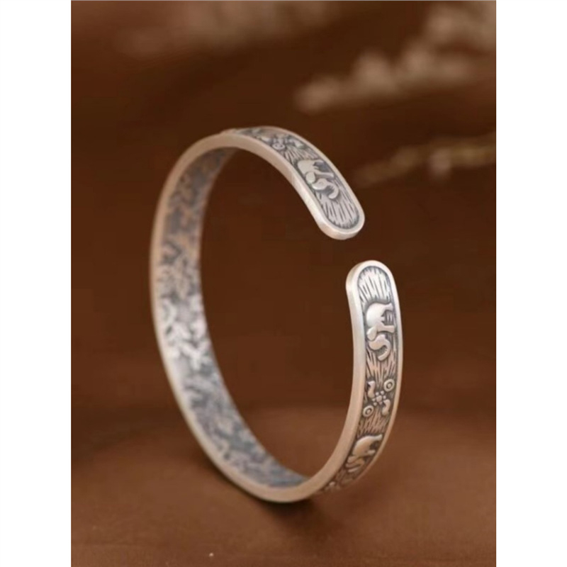 S999 sudraba Gemma ziloņa emaljas atvērta aproce vīriešiem un sievietēm, roku darbs, sena sudraba aproce mātei dāvanai