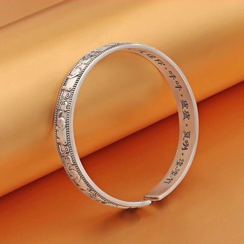 S999 sudraba Gemma ziloņa emaljas atvērta aproce vīriešiem un sievietēm, roku darbs, sena sudraba aproce mātei dāvanai