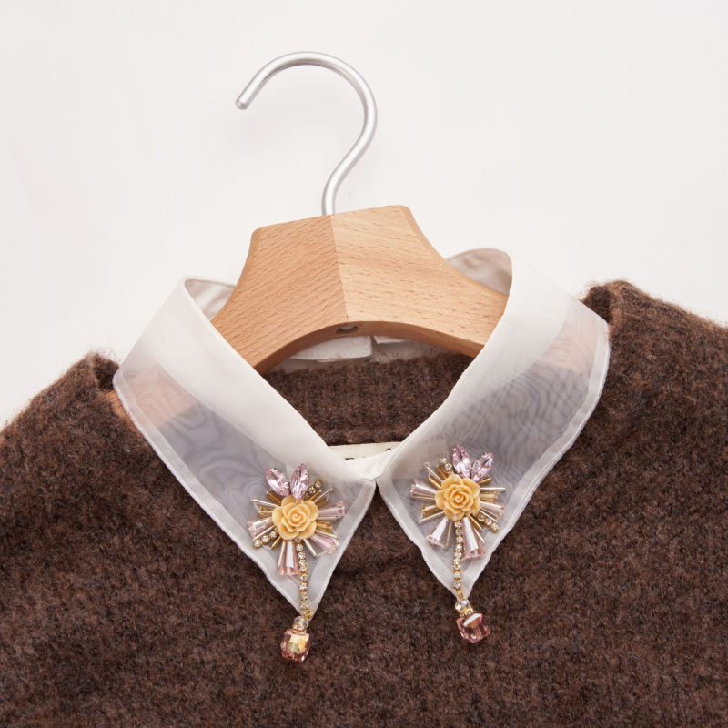 Új stílusú gyöngyös virágos, gyönyörű, kézzel varrott, etnikai, egzotikus, egyedi ruha, pulóvergallér, retró, hamis gallér