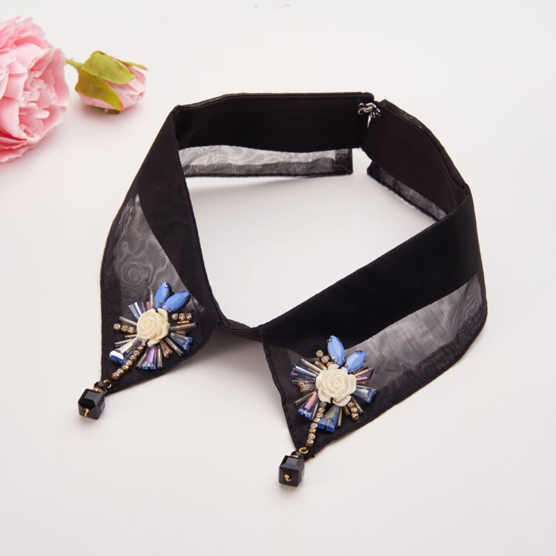 Új stílusú gyöngyös virágos, gyönyörű, kézzel varrott, etnikai, egzotikus, egyedi ruha, pulóvergallér, retró, hamis gallér