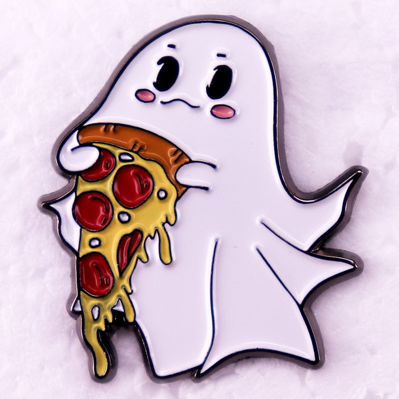 Aranyos pizza szellem zománc kitűző bross karácsonyi halloweeni kiegészítők