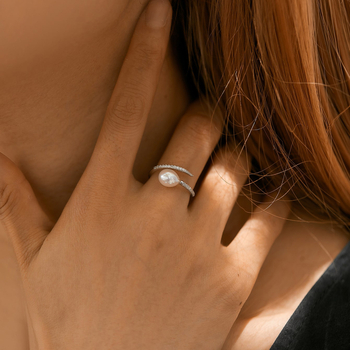 Δαχτυλίδι από φυσικό μαργαριτάρι γλυκού νερού 925, οβάλ, άψογο, ρυθμιζόμενο διαμάντι, ανοιχτό δαχτυλίδι σε σχήμα U, κομψό και εκλεπτυσμένο