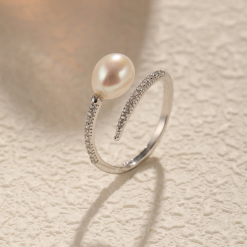 Δαχτυλίδι από φυσικό μαργαριτάρι γλυκού νερού 925, οβάλ, άψογο, ρυθμιζόμενο διαμάντι, ανοιχτό δαχτυλίδι σε σχήμα U, κομψό και εκλεπτυσμένο