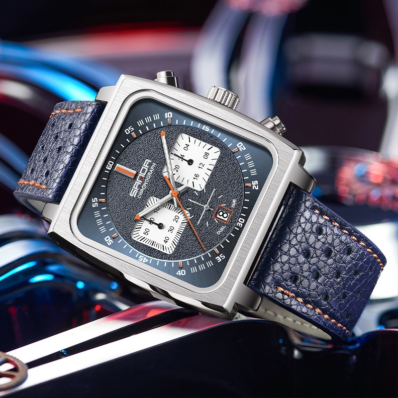 Férfi határokon átnyúló robbanások 2024 új élő robbanások valódi bőr négyzet alakú üzleti multifunkcionális kronográf kvarcóra