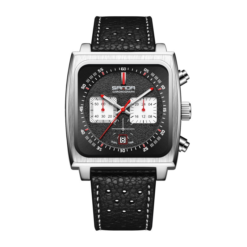 Férfi határokon átnyúló robbanások 2024 új élő robbanások valódi bőr négyzet alakú üzleti multifunkcionális kronográf kvarcóra