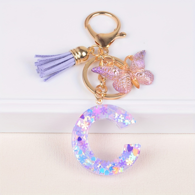 Gyanta ábécé kezdőbetűk kulcstartó aranyos pillangó gyanta kulcstartó hurok pénztárca táska hátizsák ékszer fülbevaló