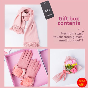 Подарък за рожден ден за жени, кашмирен шал, ръкавици, подаръчна кутия, зимен шал, сапунено цвете, изящно изкуствено цвете за възрастни хора и приятели